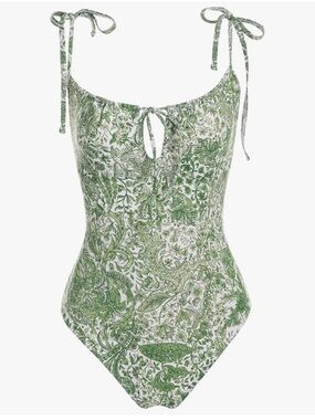 BERLOOK Green Botanical Tie-Front One-Piece Swimsuit